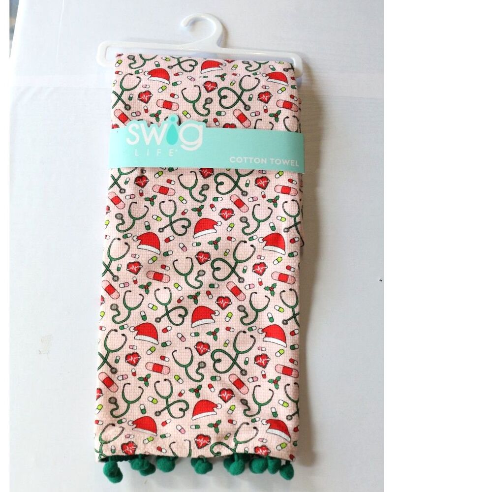 Swig Life Cotton Towel Scrub Life Christmas Print 27.5 x 17.75 NWT Gift